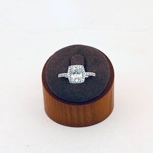 925 Sterling Silver Halo Ring Size 7.5 Cushion Cut Clear Stone Estate Jewelry